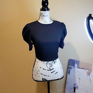 Puff Sleeve Split Tie Back Crop Top